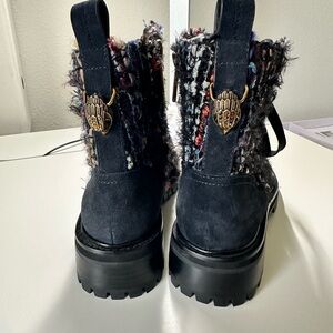 Kurt Geiger Black and Red Combat Boots with Chunky Sole